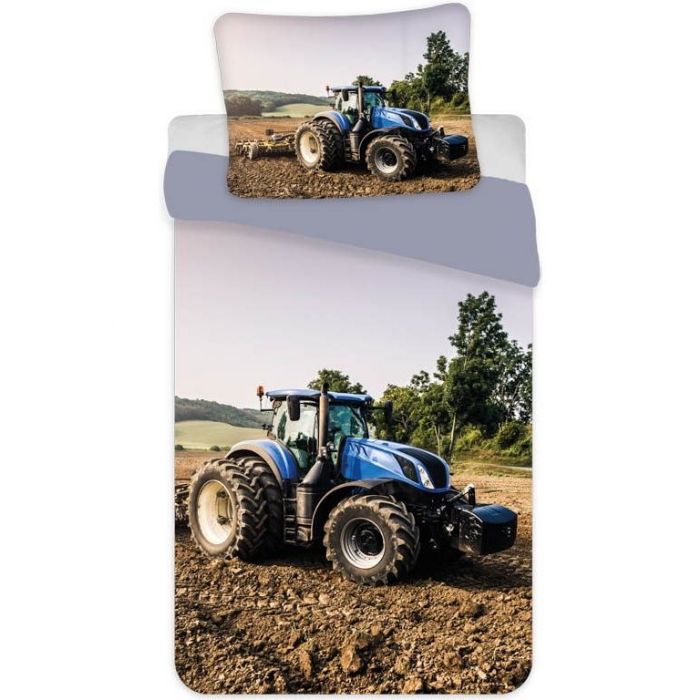 Traktor Junior Sengetøj 100x140 Cm Sengesæt Med Blå Traktor       Design 100  Bomuld