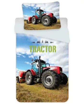 Traktor Junior Sengetøj 100x140 Cm Sengesæt Med Rød Traktor       Design 100  Bomuld