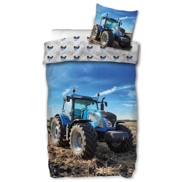 Traktor Sengetøj 140x200 Cm Vendbart Sengesæt Med Blå Traktor 100 Bomuld Flot Børnesengetøj
