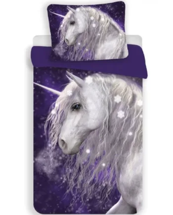 Unicorn Sengetøj 140x200 Cm Flot Enhjørning Med Snefnug Og Stjerner 100  Bomulds Sengesæt