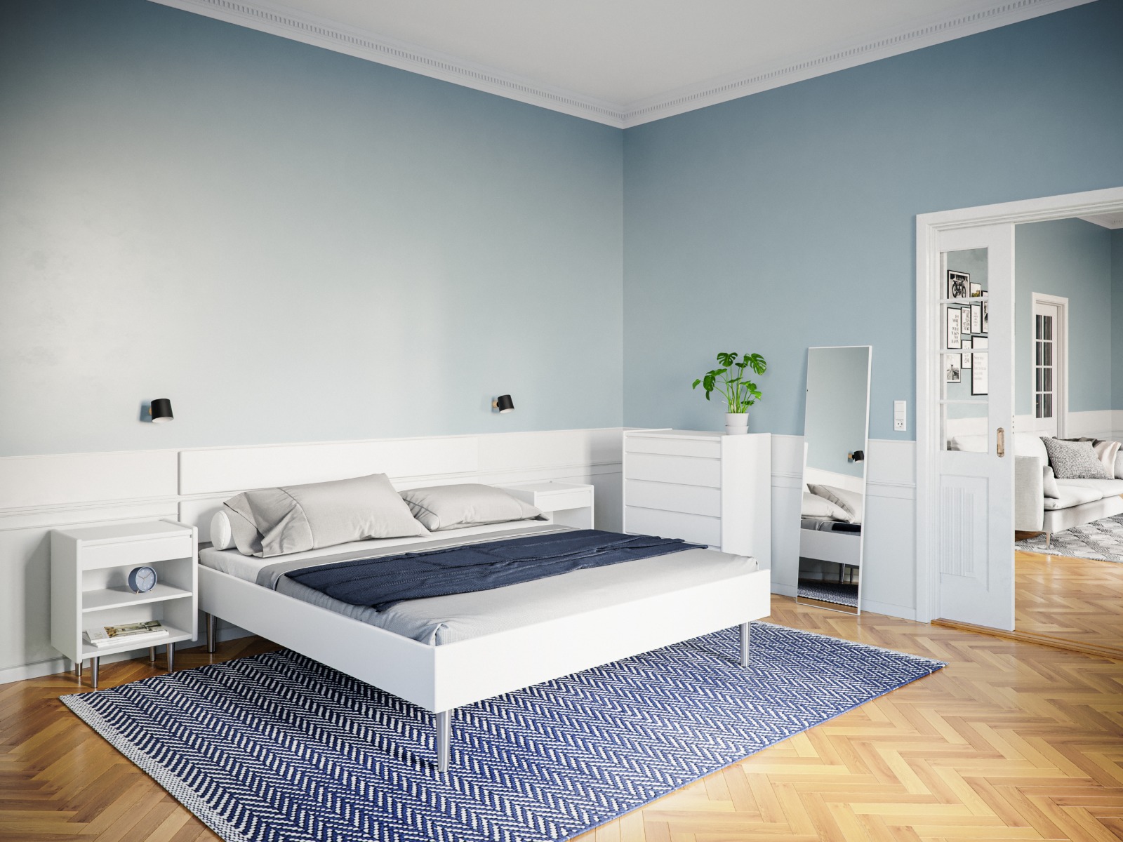 Kaagaard  380 Sengeramme-180x200-hvid-med Bærelister-metalben-  Gavl