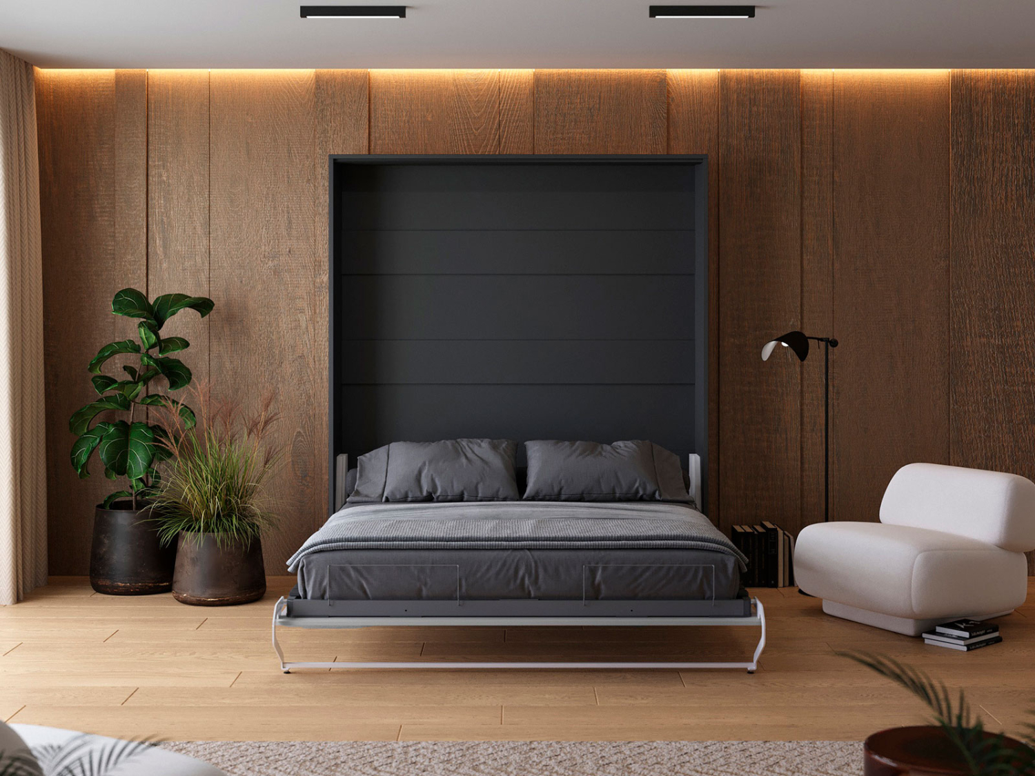 M1 Skabsseng Høj Model 180x200cm Farve Skab: Antracit Front: Grå