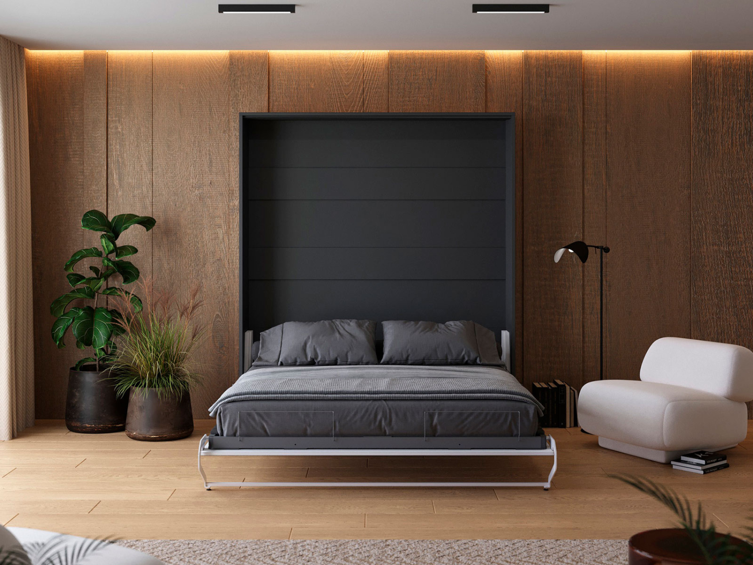 M1 Skabsseng Høj Model 180x200cm Farve Skab: Antracit Front: Hvid Højglans