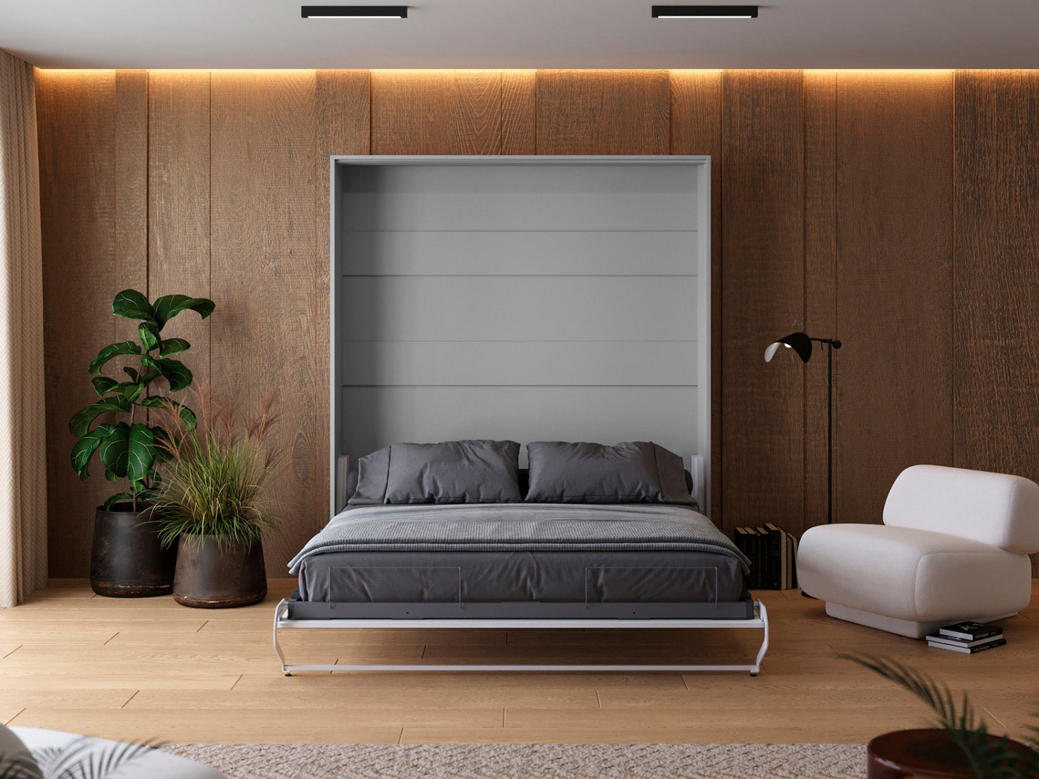 M1 Skabsseng Høj Model 180x200cm Farve Skab: Grå Front: Hvid Højglans