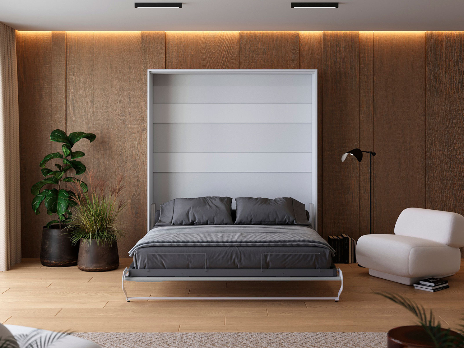M1 Skabsseng Høj Model 180x200cm Farve Skab: Hvid Front: Grå
