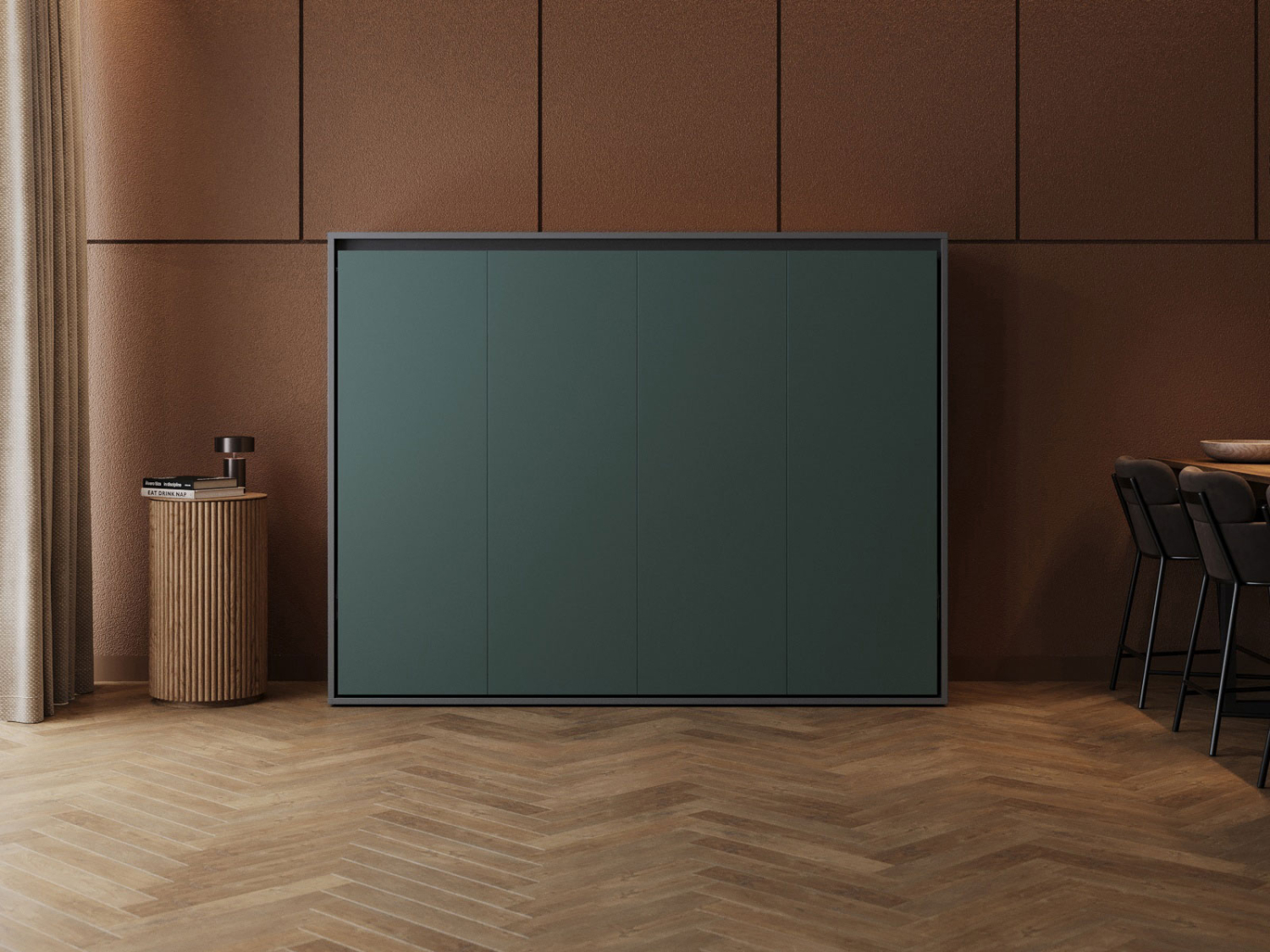 M2 Skabsseng Lav Model 160x200cm Farve Skab: Antracit Front: Grøn