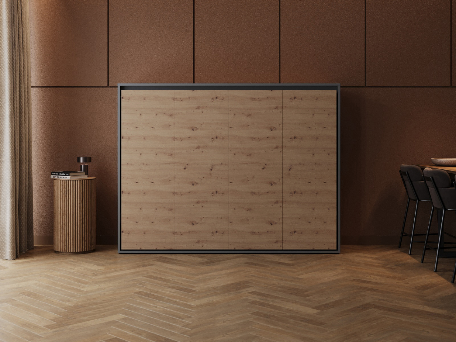 M2 Skabsseng Lav Model 160x200cm Farve Skab: Antracit Front: Vild Eg