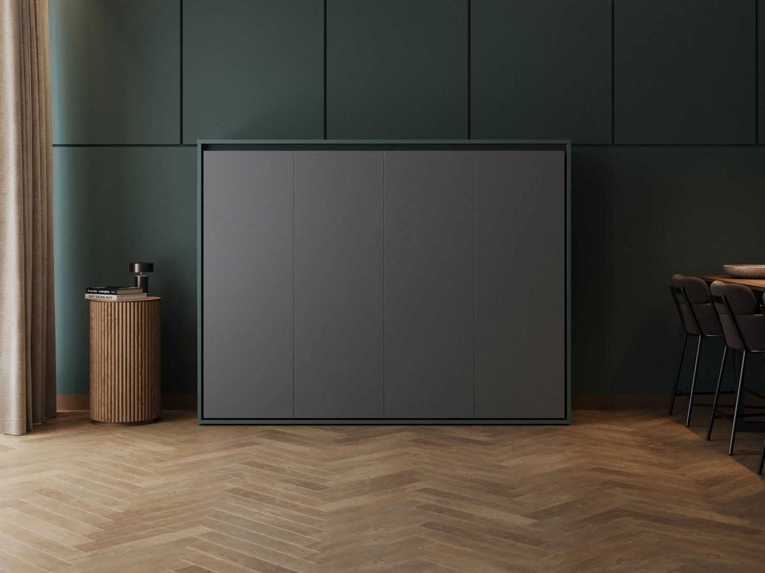 M2 Skabsseng Lav Model 160x200cm Farve Skab: Grøn Front: Antracit