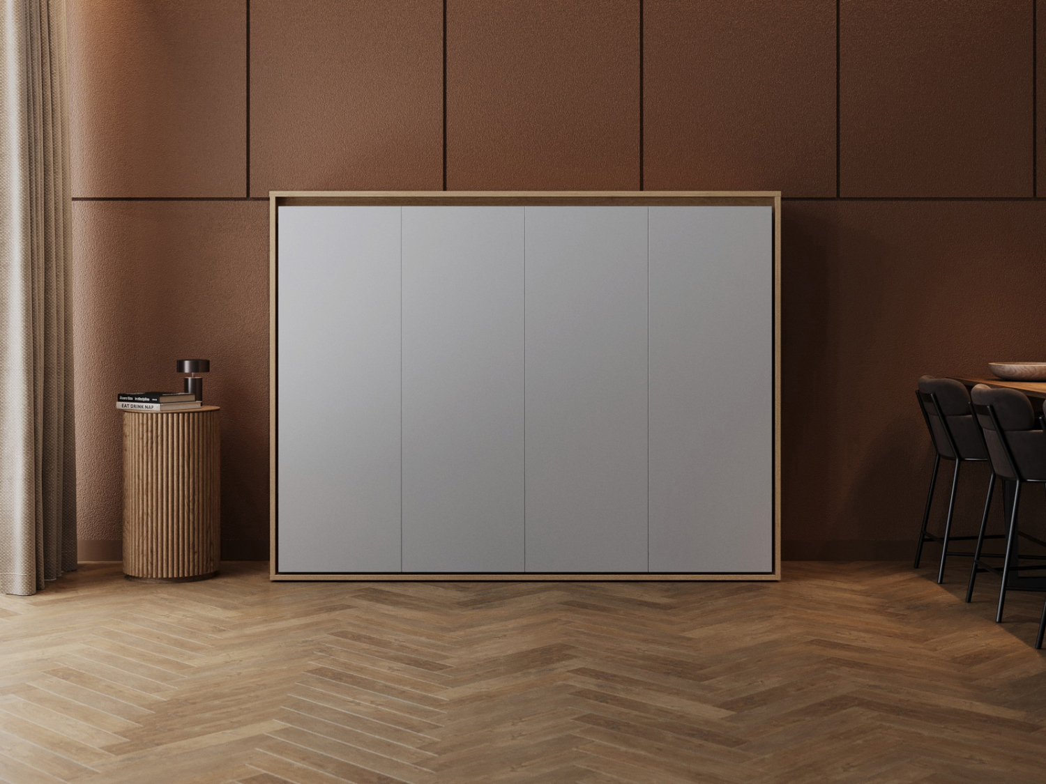 M2 Skabsseng Lav Model 160x200cm Farve Skab: Kejser Eg Front: Grå
