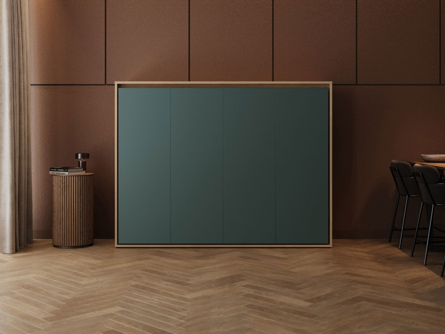 M2 Skabsseng Lav Model 160x200cm Farve Skab: Kejser Eg Front: Grøn