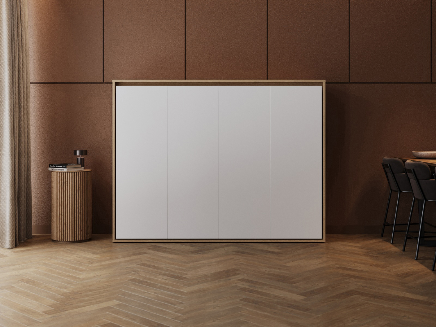 M2 Skabsseng Lav Model 160x200cm Farve Skab: Kejser Eg Front: Hvid