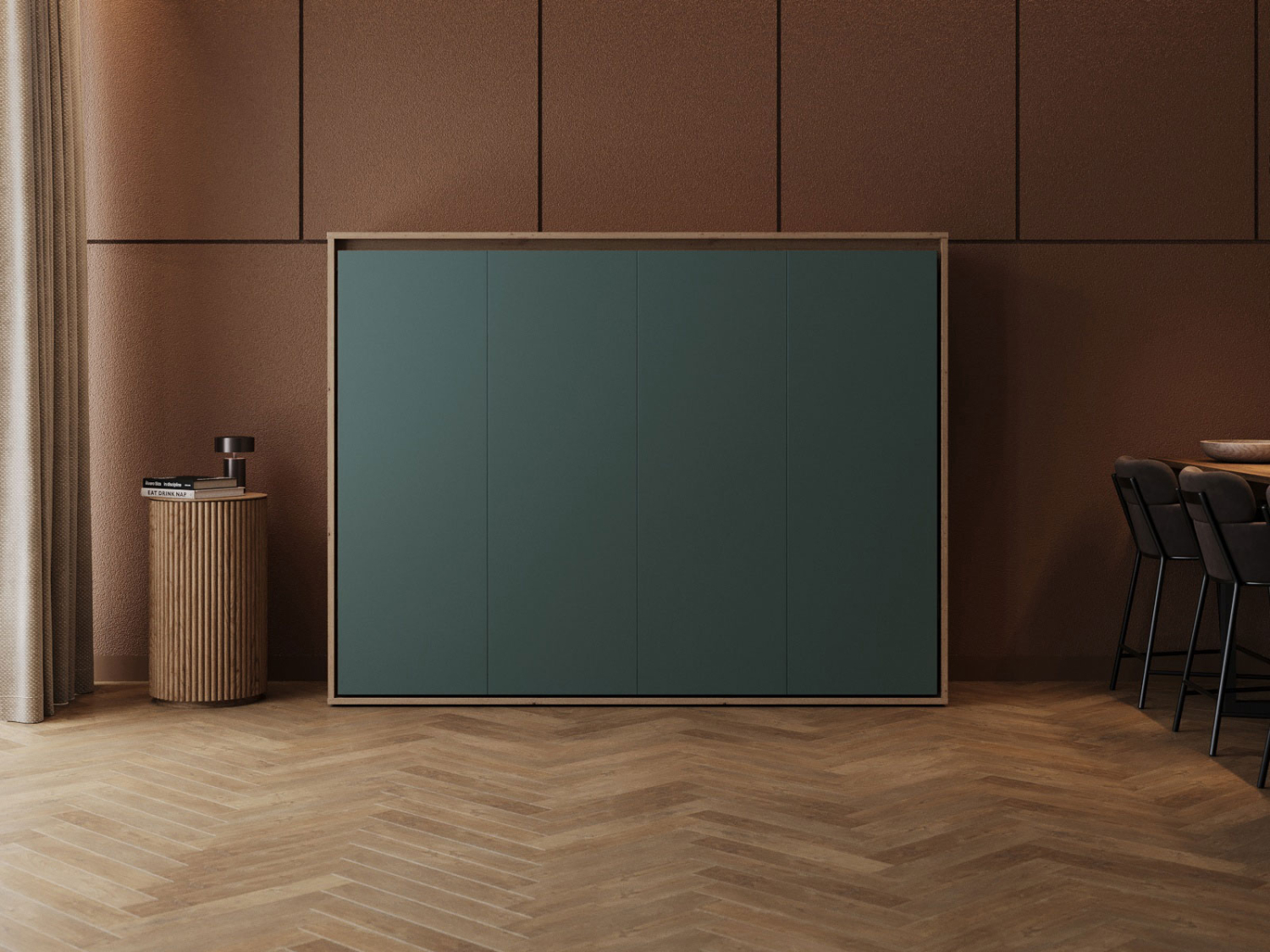 M2 Skabsseng Lav Model 160x200cm Farve Skab: Vild Eg Front: Grøn