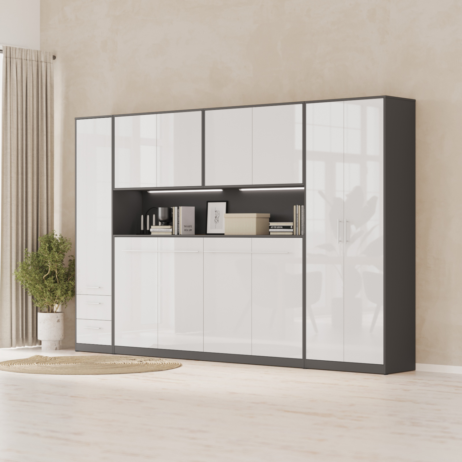 Nordic Overskab Høj Model 110cm Farve Skab: Antracit Front: Hvid Højglans
