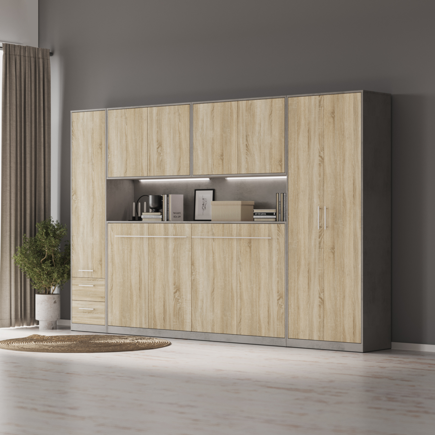 Nordic Overskab Høj Model 110cm Farve Skab: Beton Front: Eg Sonoma