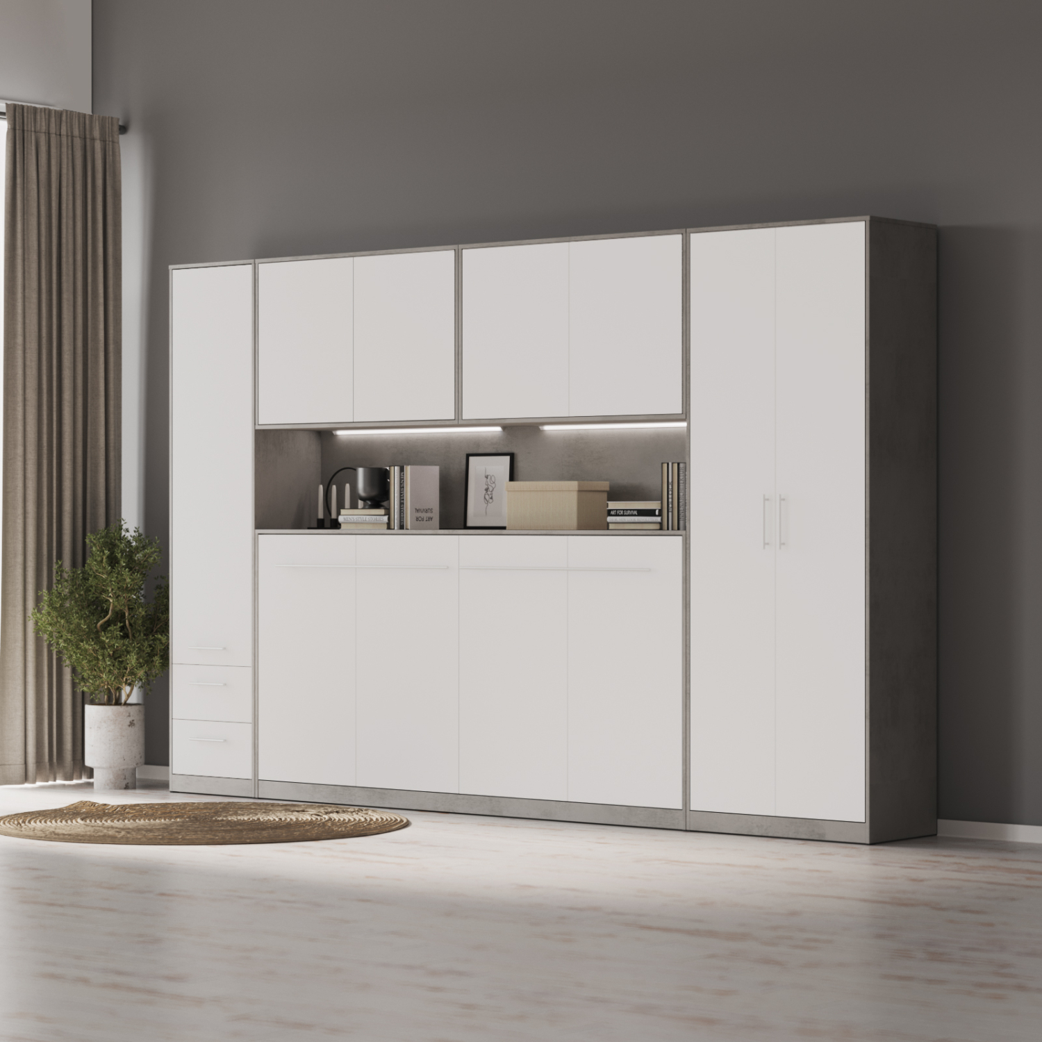 Nordic Overskab Høj Model 110cm Farve Skab: Beton Front: Hvid