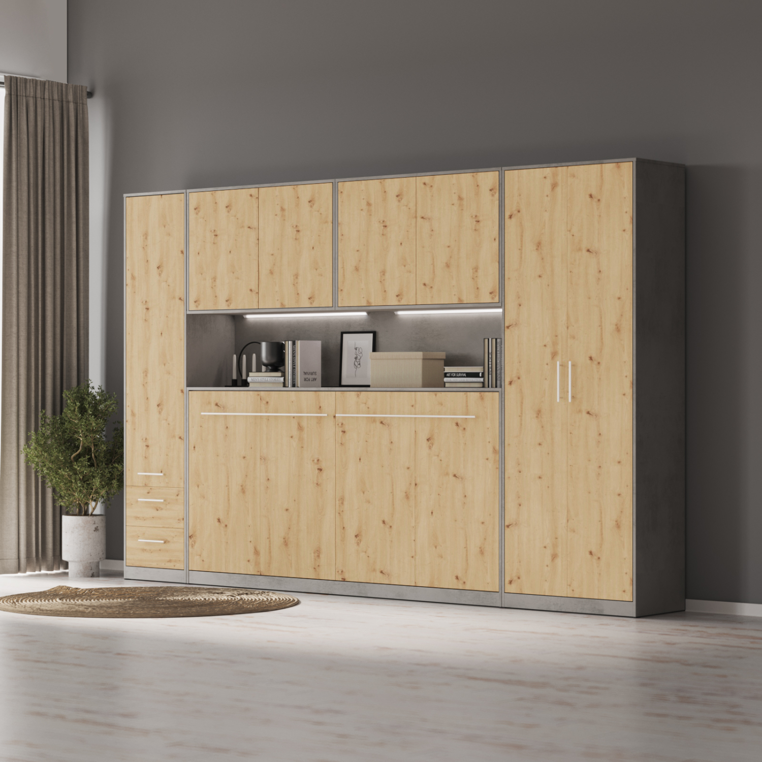 Nordic Overskab Høj Model 110cm Farve Skab: Beton Front: Vild Eg