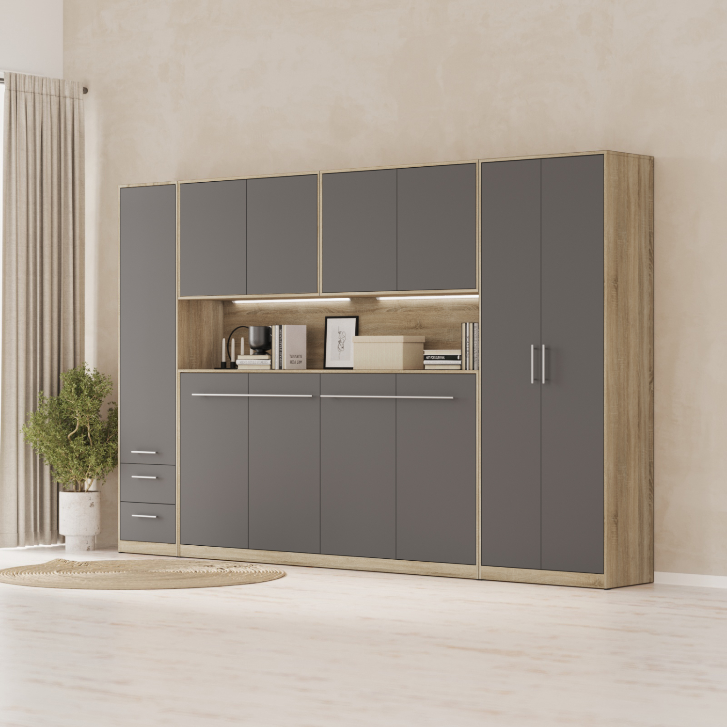 Nordic Overskab Høj Model 110cm Farve Skab: Eg Sonoma Front: Antracit