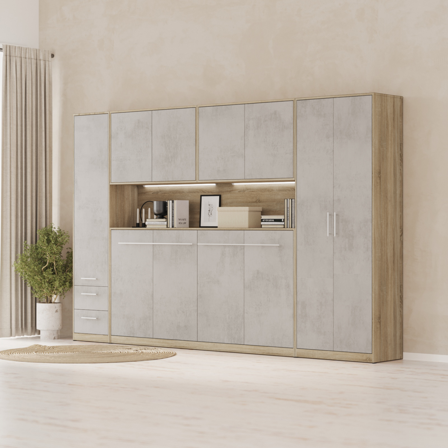 Nordic Overskab Høj Model 110cm Farve Skab: Eg Sonoma Front: Beton