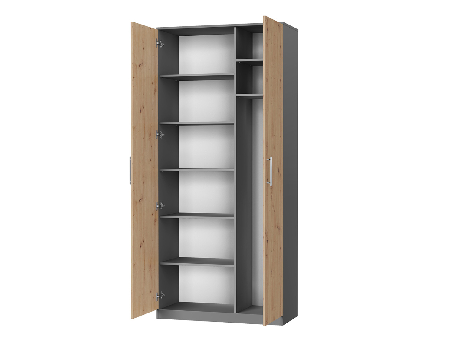 Nordic Skab  Høj Model  100cm Farve Skab: Antracit  Front: Vild Eg
