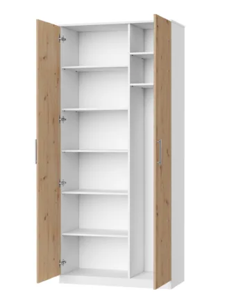 Nordic Skab  Høj Model  100cm Farve Skab: Hvid  Front: Vild Eg