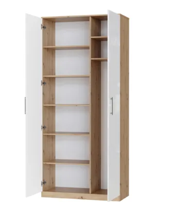 Nordic Skab  Høj Model  100cm Farve Skab: Vild Eg  Front: Hvid Højglans