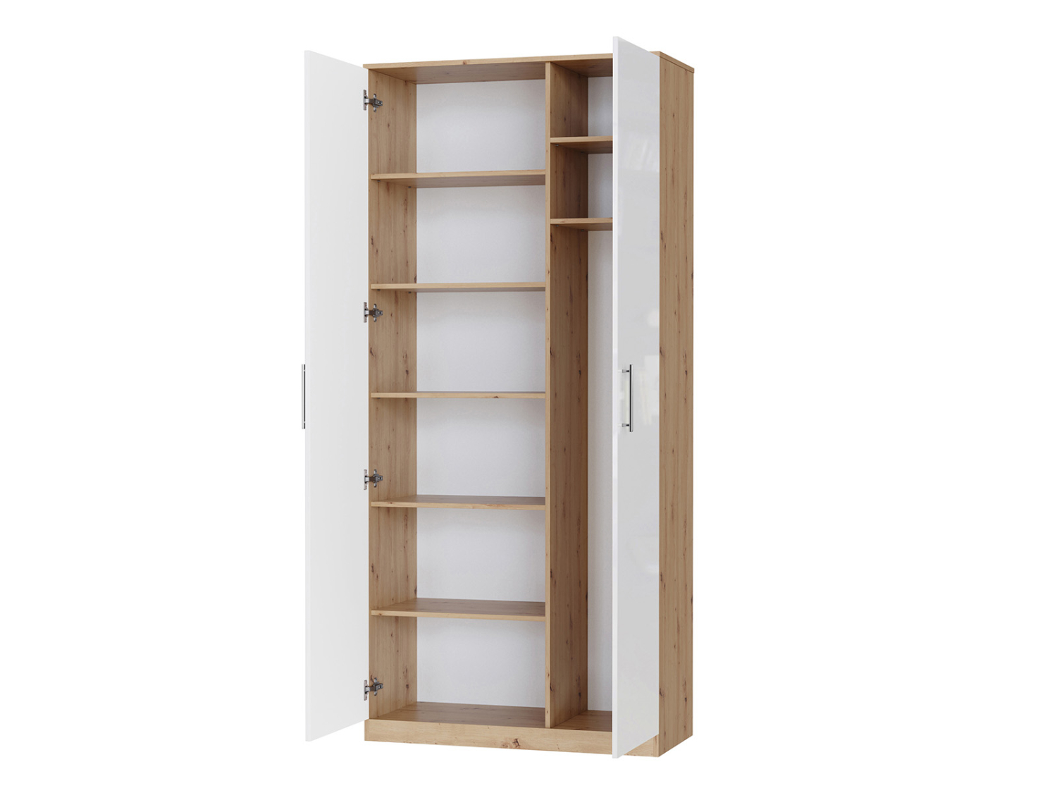 Nordic Skab  Høj Model  100cm Farve Skab: Vild Eg  Front: Hvid Højglans