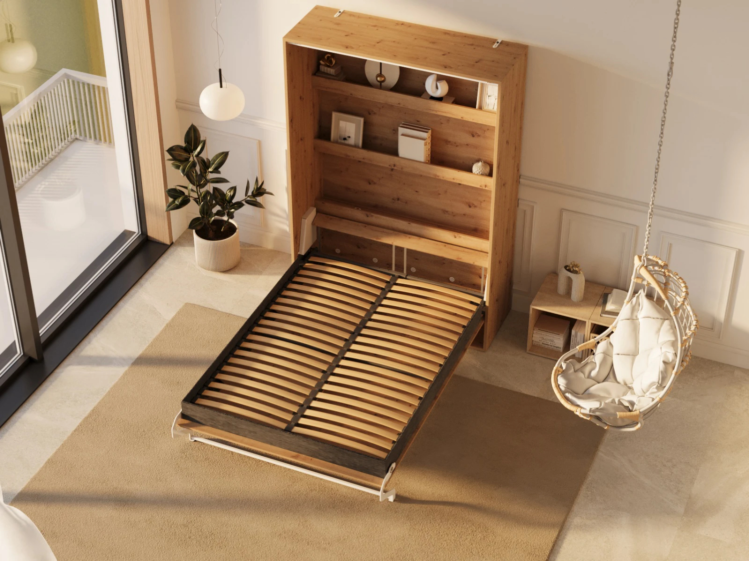 M3 Skabsseng Høj Model 140x200cm Farve Skab: Vild Eg Front: Vild Eg