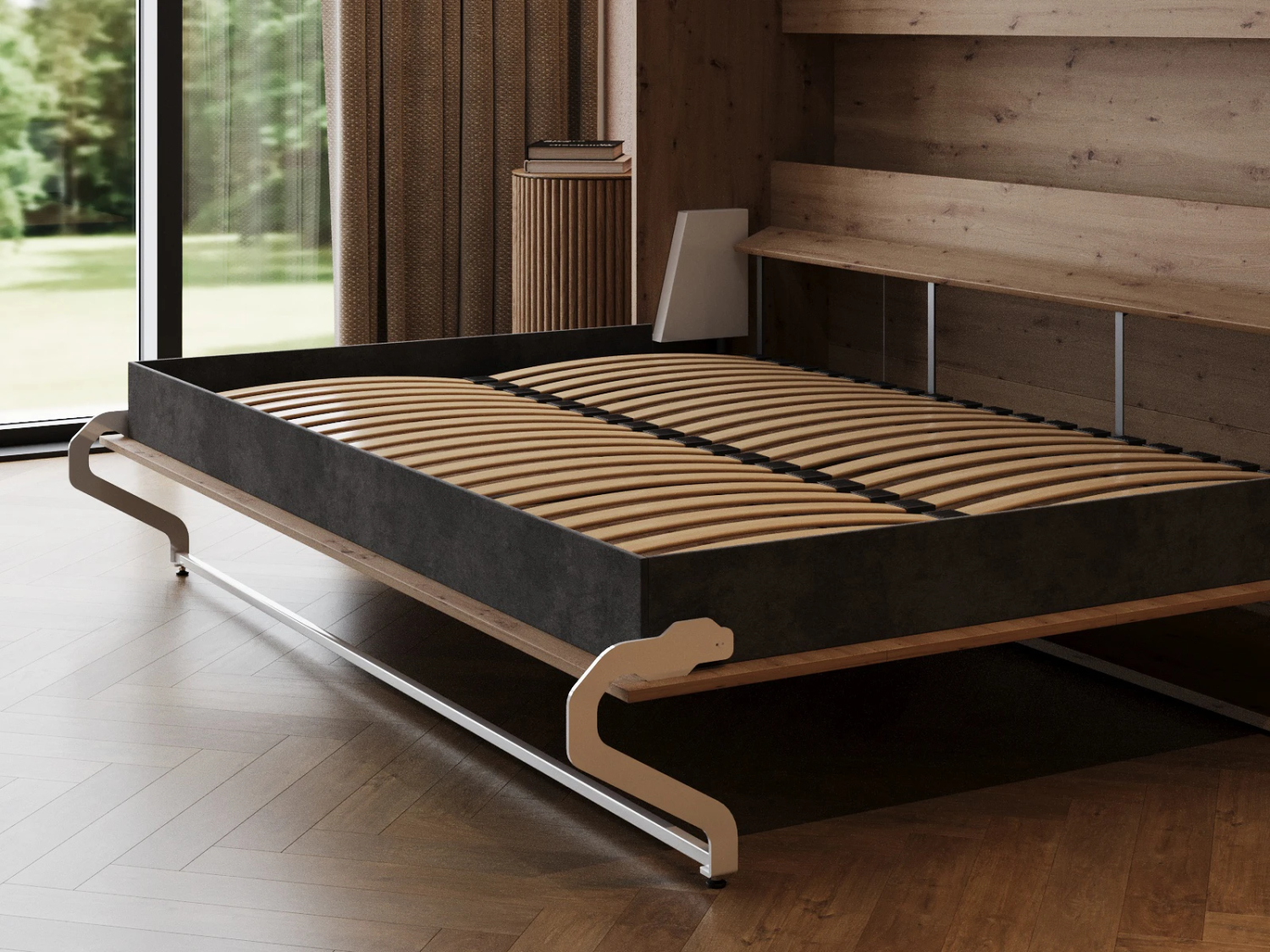 M2 Skabsseng Lav Model 100x200cm Farve Skab: Vild Eg Front: Antracit