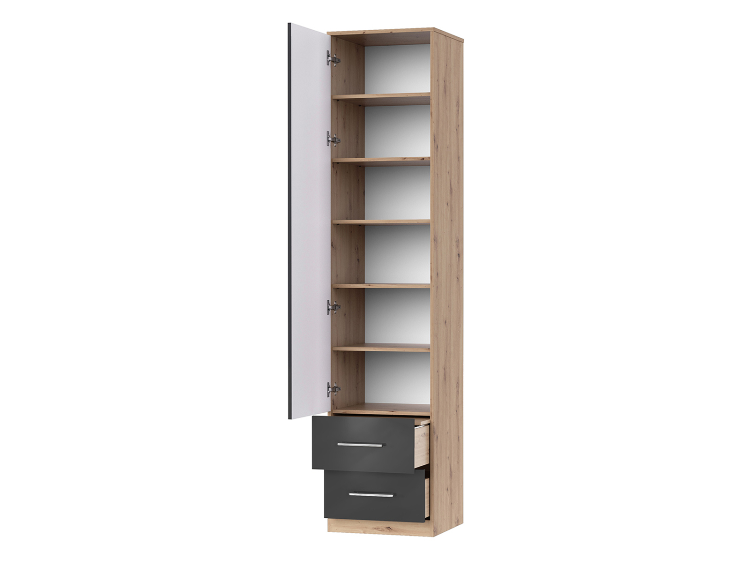 Nordic Skab  Høj Model  50cm Farve Skab: Vild Eg  Front: Antracit Højglans