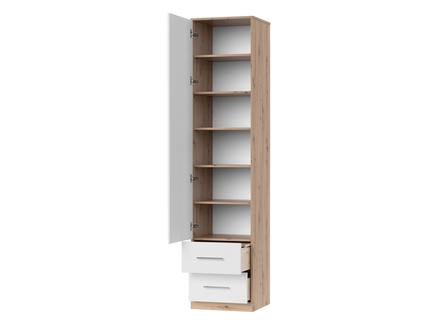 Nordic Skab  Høj Model  50cm Farve Skab: Vild Eg  Front: Hvid