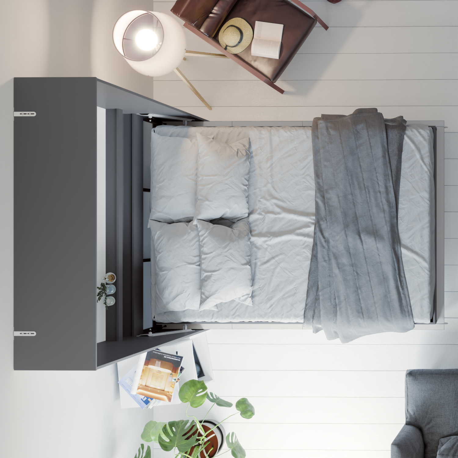 Nordic Skabsseng  Høj Model 140x200 Cm Farve Skab: Antracit  Front: Antracit Højglans