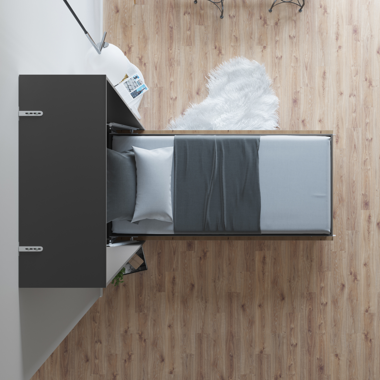 Nordic Skabsseng  Høj Model 90x200 Cm Farve Skab: Antracit  Front: Vild Eg