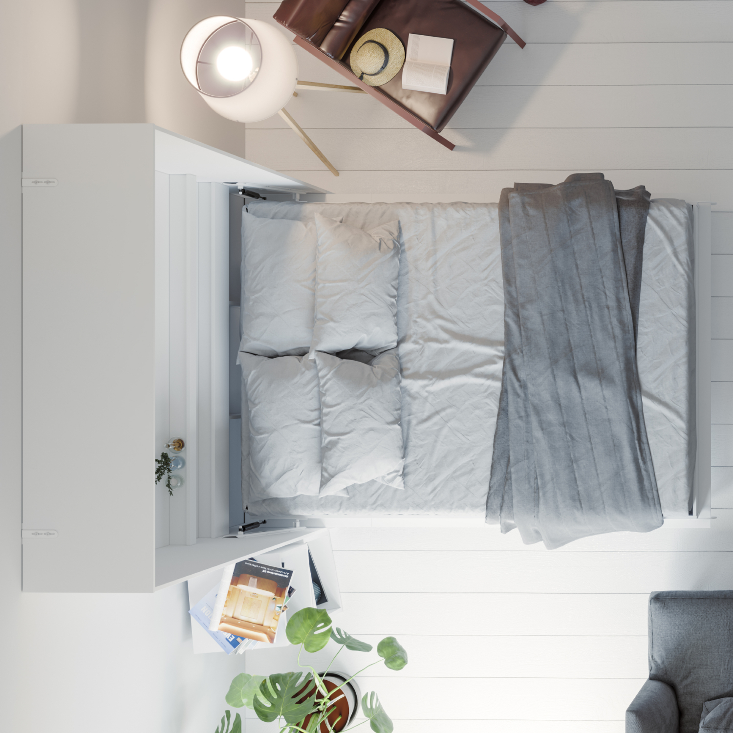 Nordic Skabsseng  Høj Model 140x200 Cm Farve Skab: Hvid  Front: Hvid