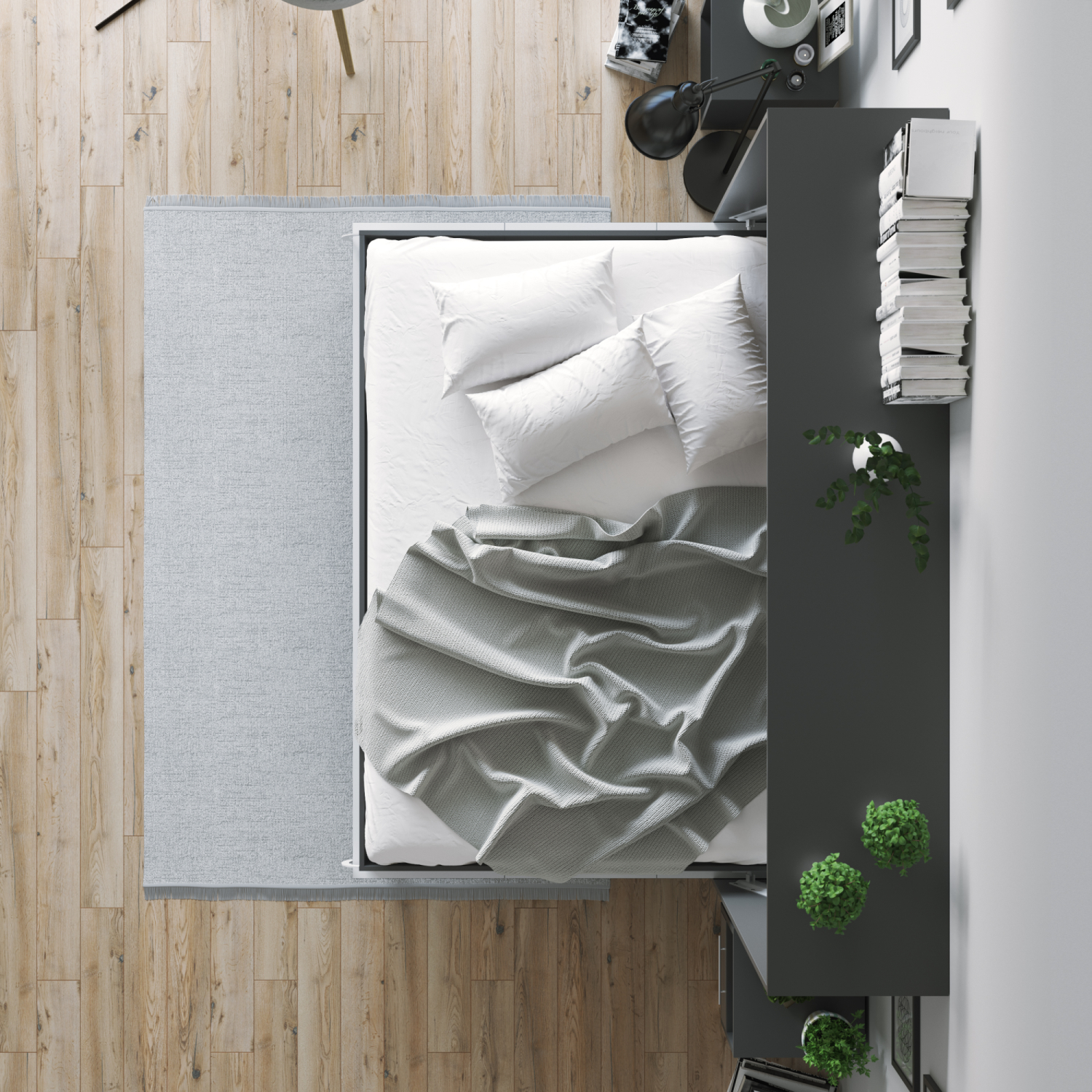 Nordic Skabsseng  Lav Model 140x200cm Farve Skab: Antracit  Front: Hvid