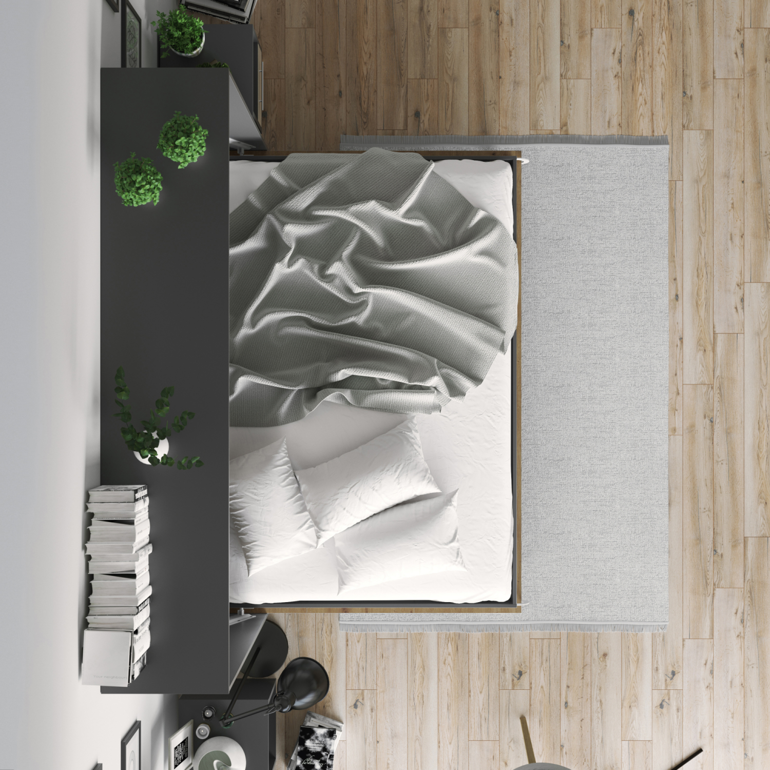 Nordic Skabsseng  Lav Model 140x200cm Farve Skab: Antracit  Front: Vild Eg