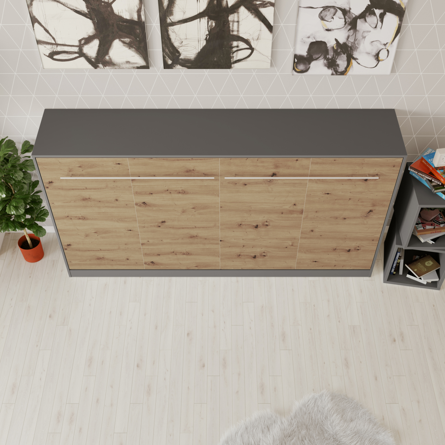 Nordic Skabsseng  Lav Model 90x200 Cm Farve Skab: Antracit  Front: Vild Eg