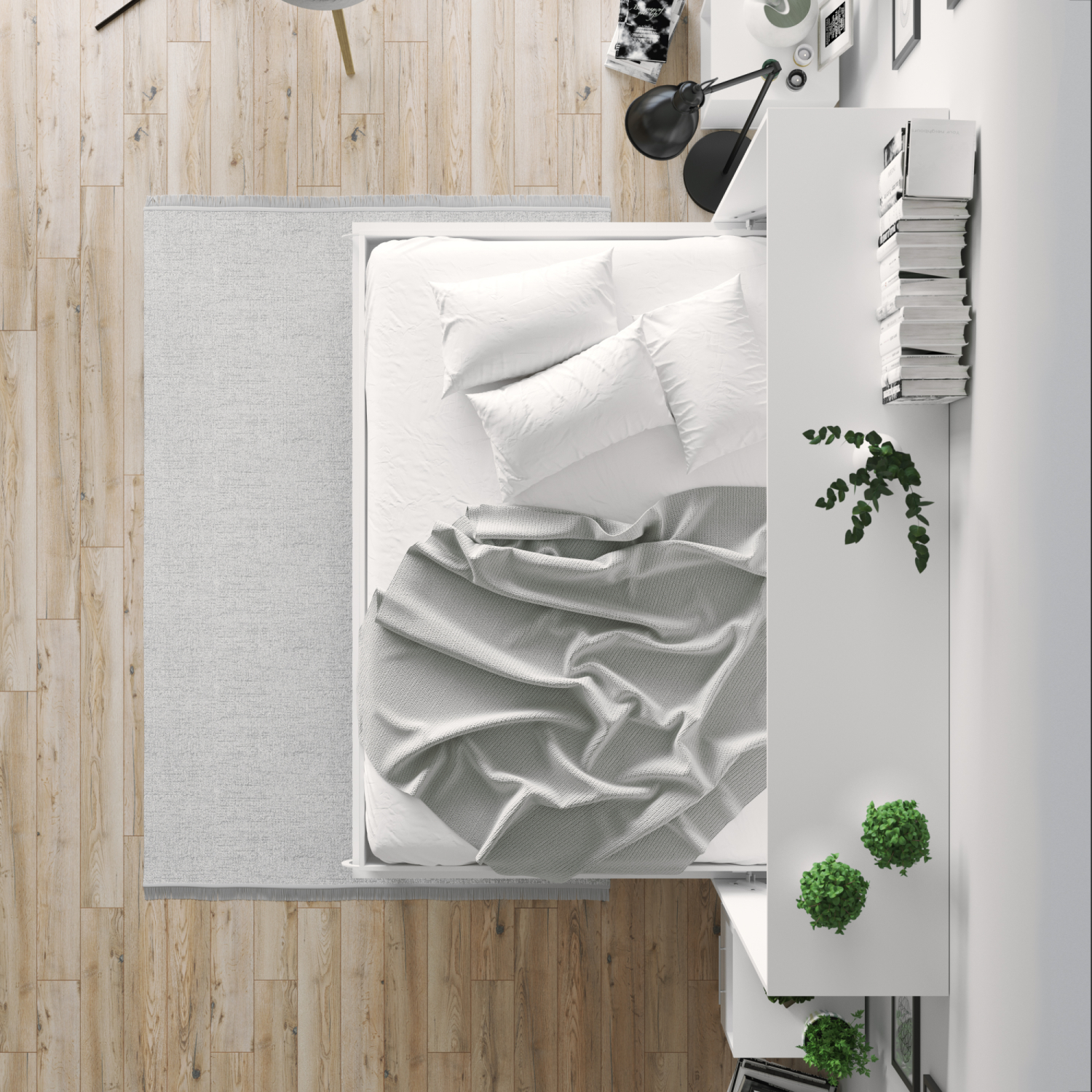 Nordic Skabsseng  Lav Model 140x200cm Farve Skab: Hvid  Front: Antracit