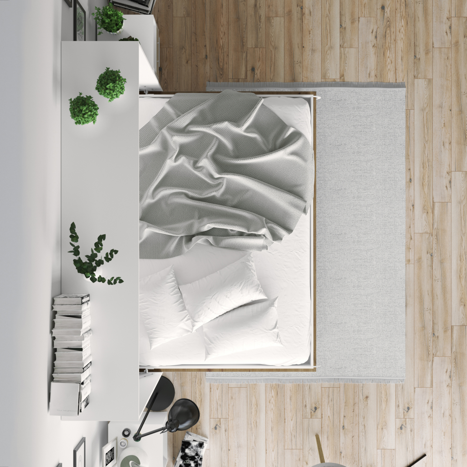 Nordic Skabsseng  Lav Model 140x200cm Farve Skab: Hvid  Front: Vild Eg