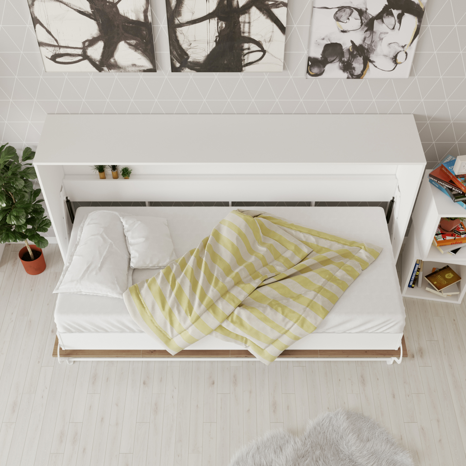 Nordic Skabsseng  Lav Model 90x200 Cm Farve Skab: Hvid  Front: Vild Eg