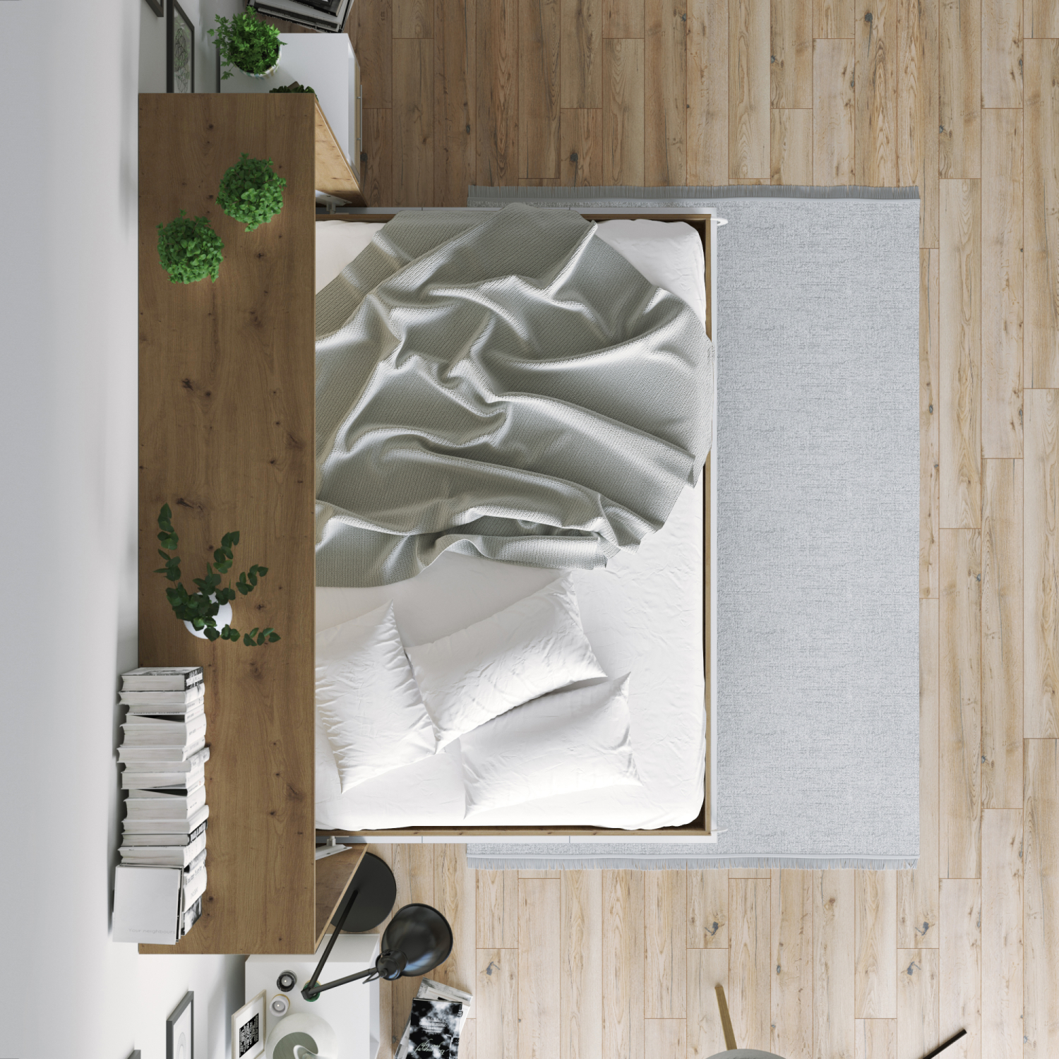 Nordic Skabsseng  Lav Model 140x200cm Farve Skab: Vild Eg  Front: Antracit Højglans