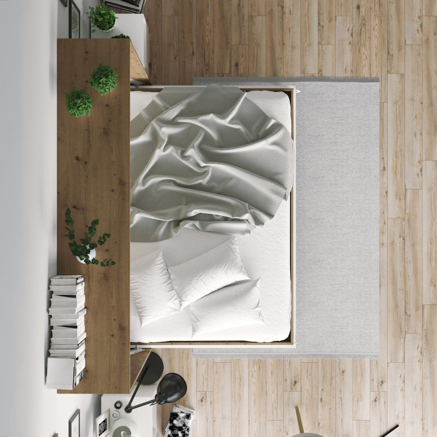 Nordic Skabsseng  Lav Model 140x200cm Farve Skab: Vild Eg  Front: Hvid