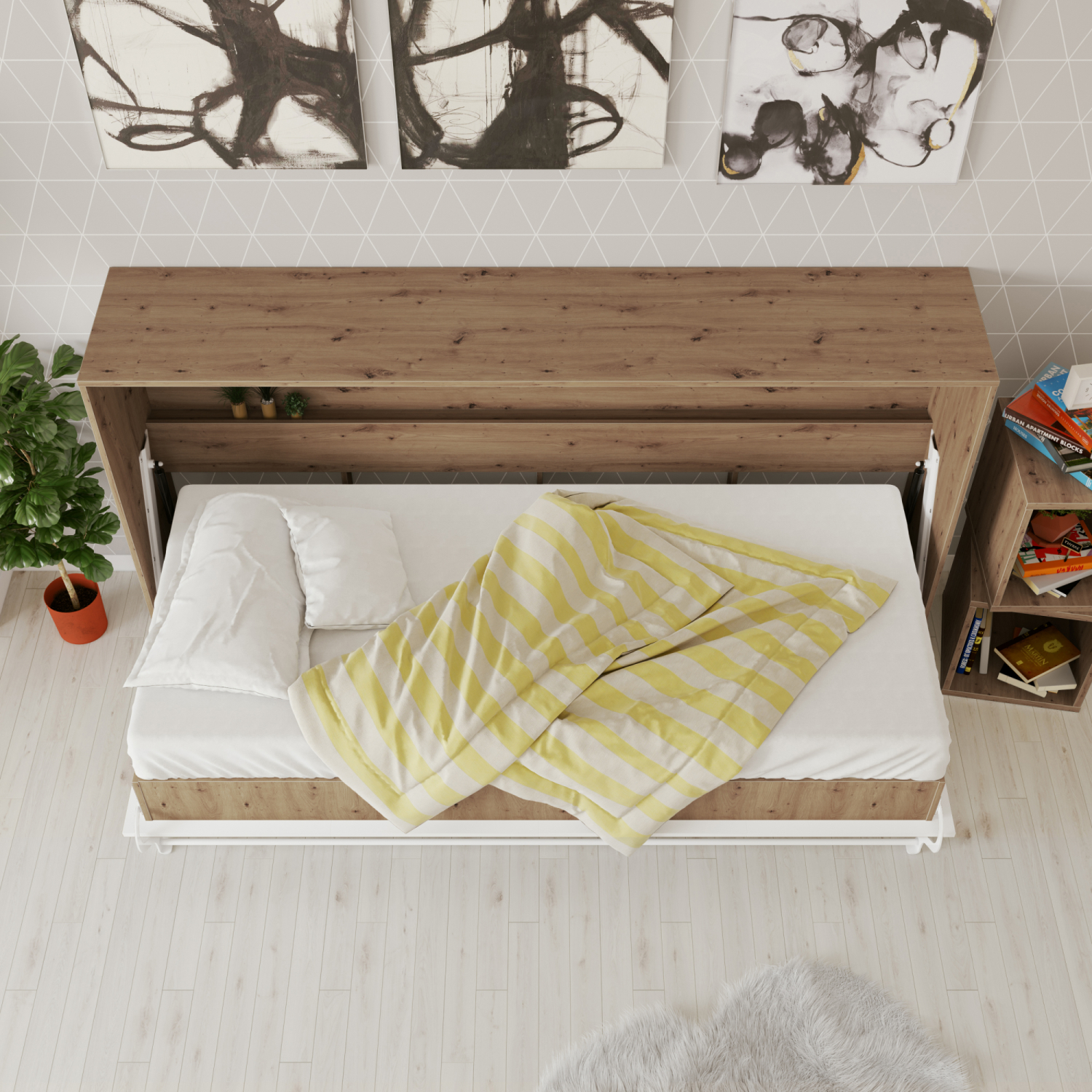 Nordic Skabsseng  Lav Model 90x200 Cm Farve Skab: Vild Eg  Front: Hvid