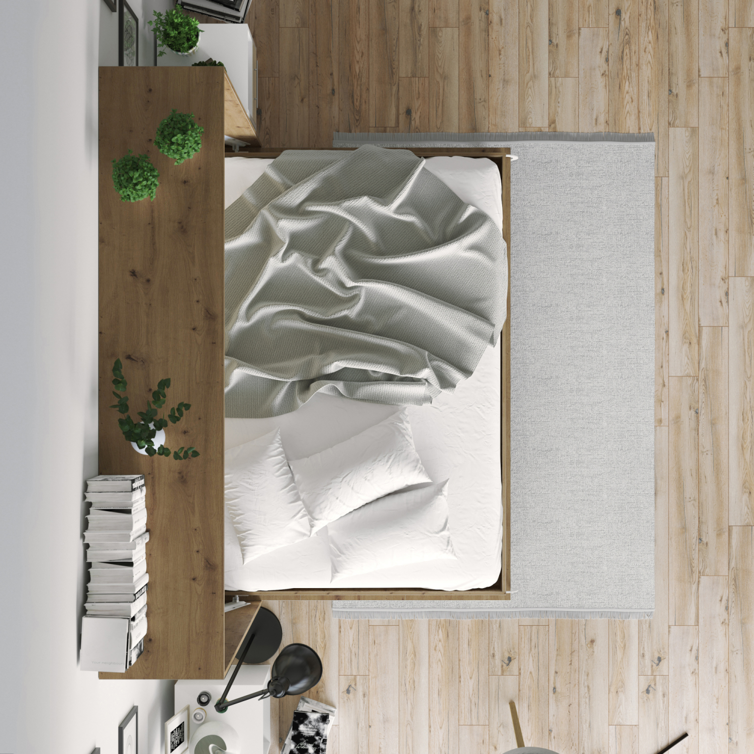 Nordic Skabsseng  Lav Model 140x200cm Farve Skab: Vild Eg  Front: Vild Eg