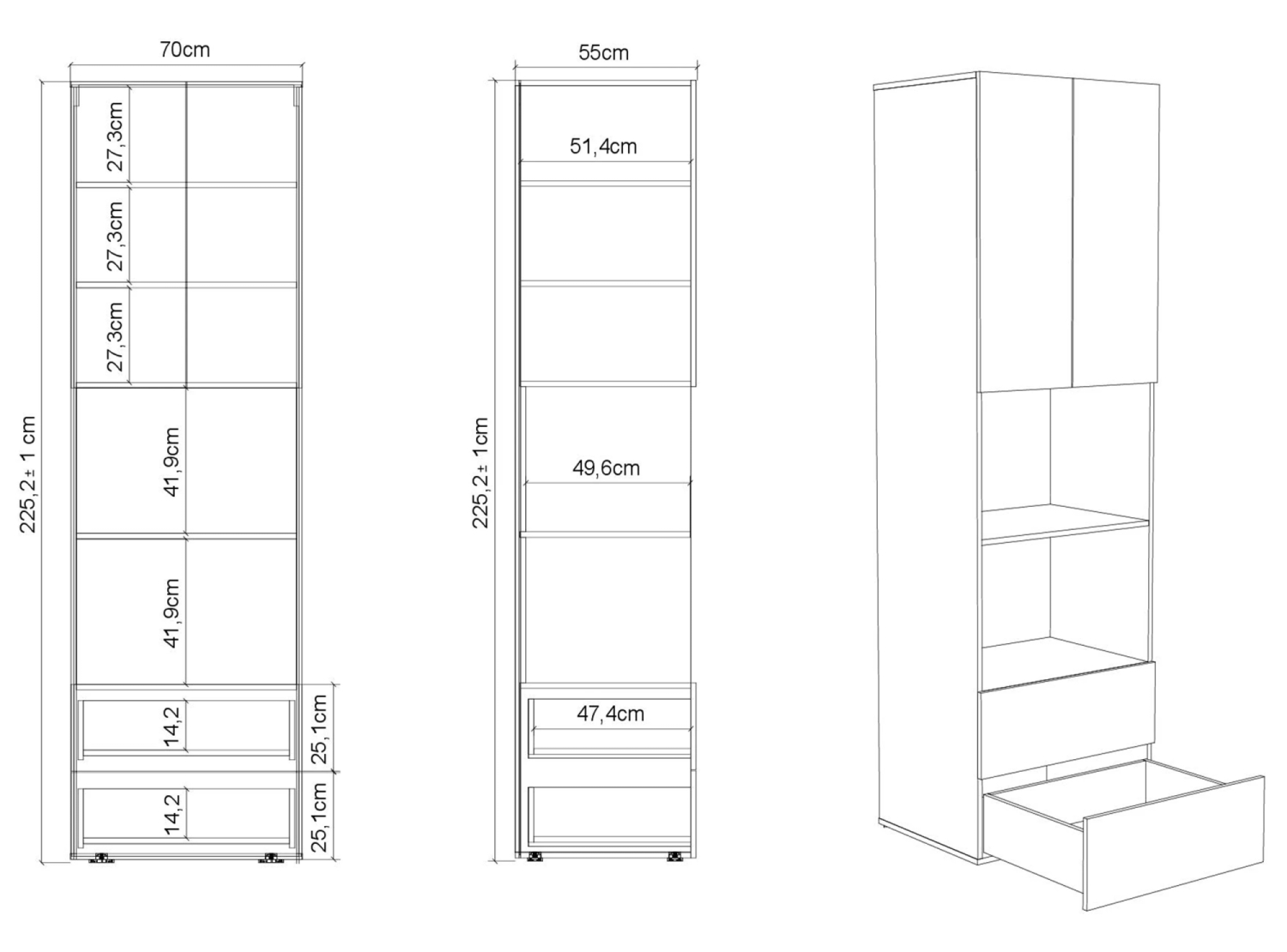 M3 Skab Høj Model 70cm Farve Skab: Vild Eg Front: Vild Eg