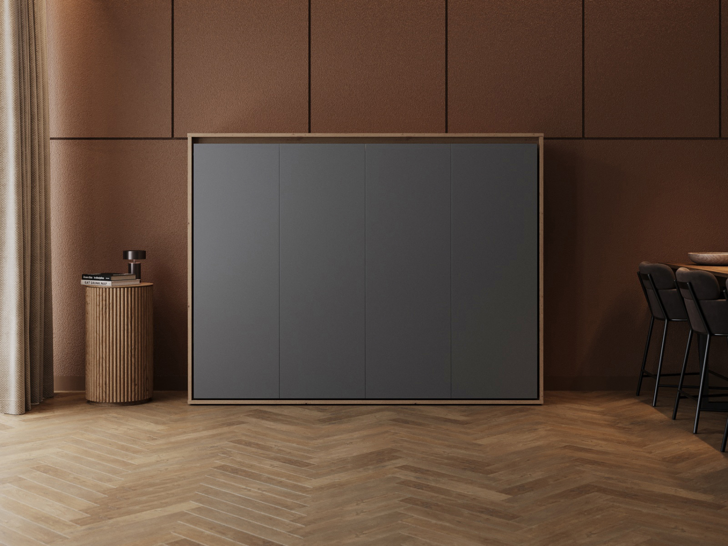 M2 Skabsseng Lav Model 160x200cm Farve Skab: Vild Eg Front: Antracit