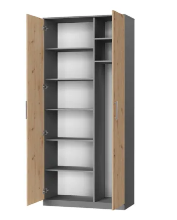 Nordic Skab  Høj Model  100cm Farve Skab: Antracit  Front: Vild Eg