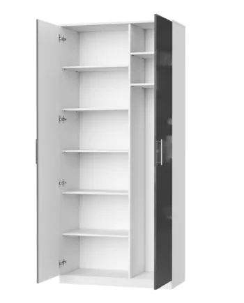 Nordic Skab  Høj Model  100cm Farve Skab: Hvid  Front: Antracit Højglans