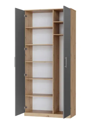 Nordic Skab  Høj Model  100cm Farve Skab: Vild Eg  Front: Antracit