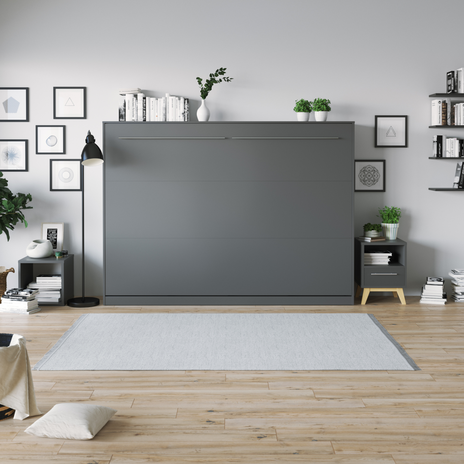 Nordic Skabsseng  Lav Model 140x200cm Farve Skab: Eg Sonoma  Front: Hvid